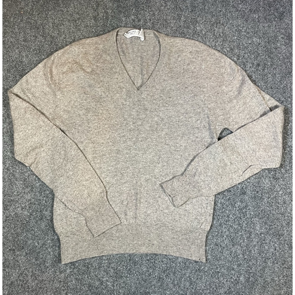 VTG William Kasper Cashmere Sweater Mens Medium Gray Pullover V Neck Lightweight